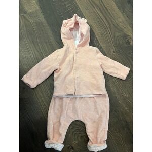 Baby Gap Pink Terry Cloth Hoodie & Pants Set Reversible 3-6 Months‎ Bear Ears